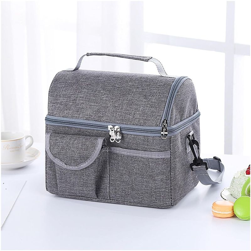ONE PIXEL - Lonchera Térmica Bolsa Almuerzo Impermeable Doble Bolsillo Gris