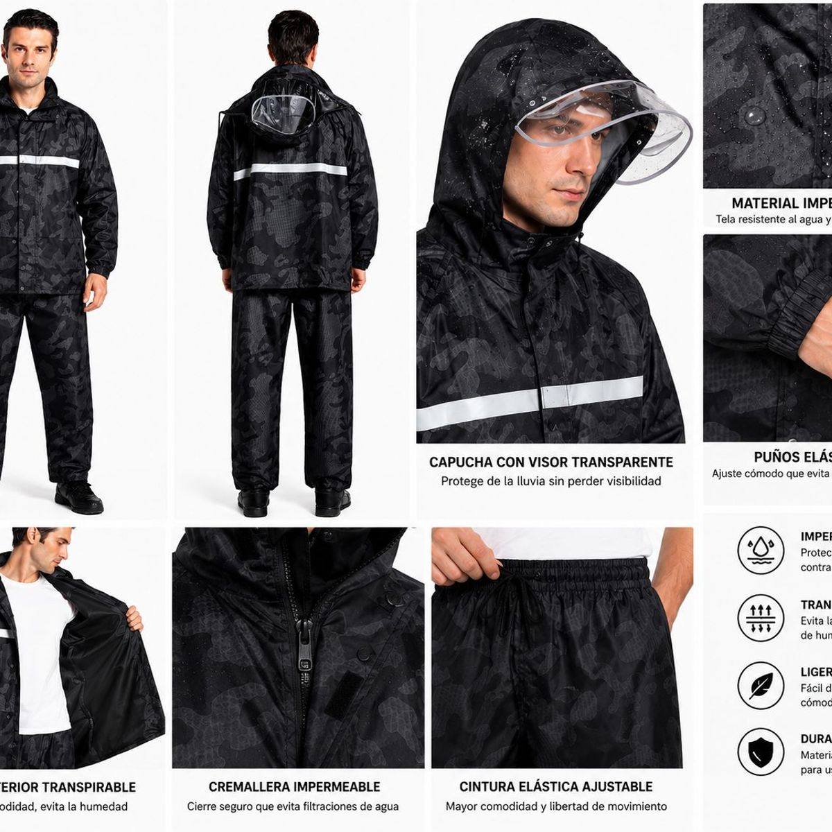 MULTIPLACE COLOMBIA - Impermeable para moto reflectivo camuflado moderno-