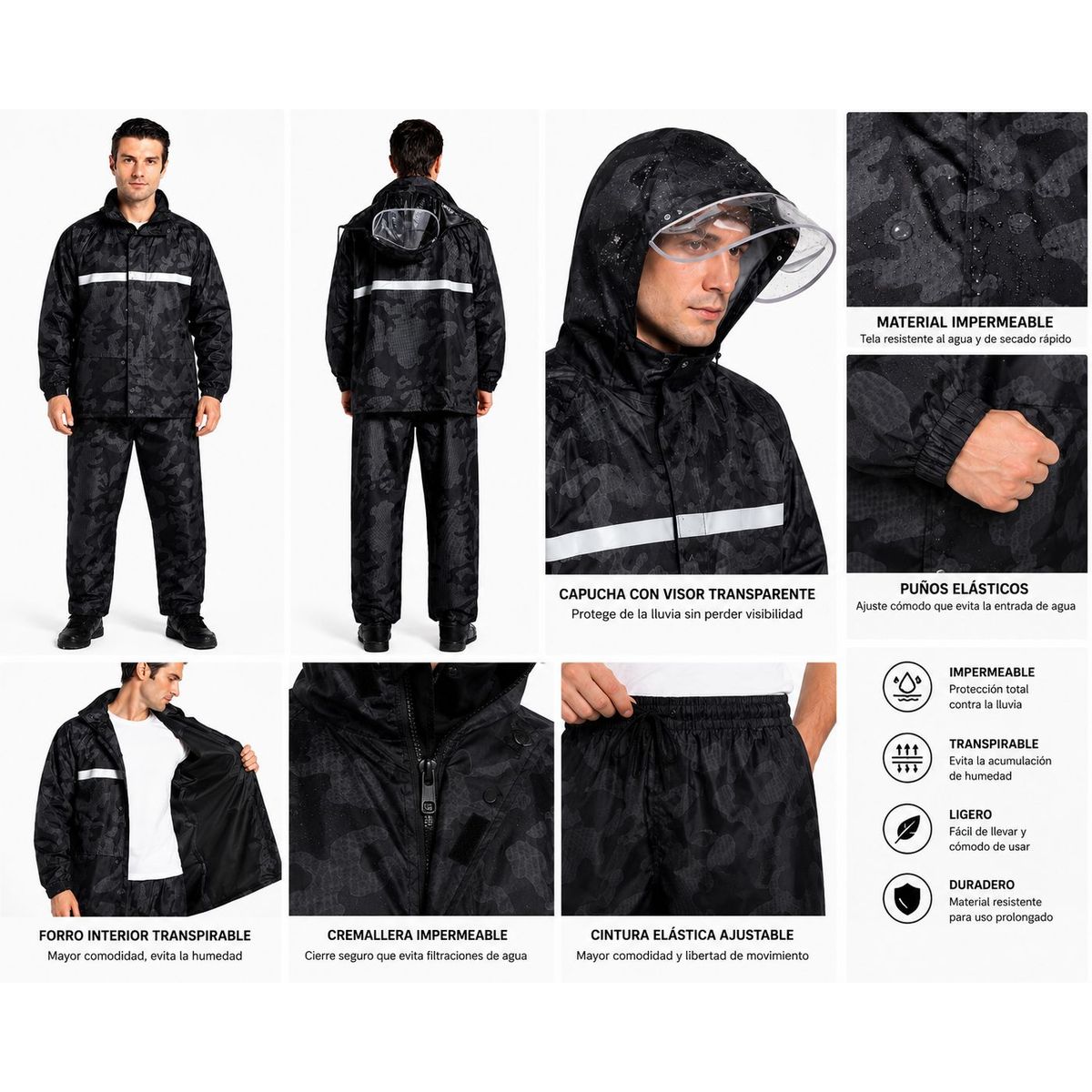 MULTIPLACE COLOMBIA - Impermeable para moto reflectivo camuflado moderno-