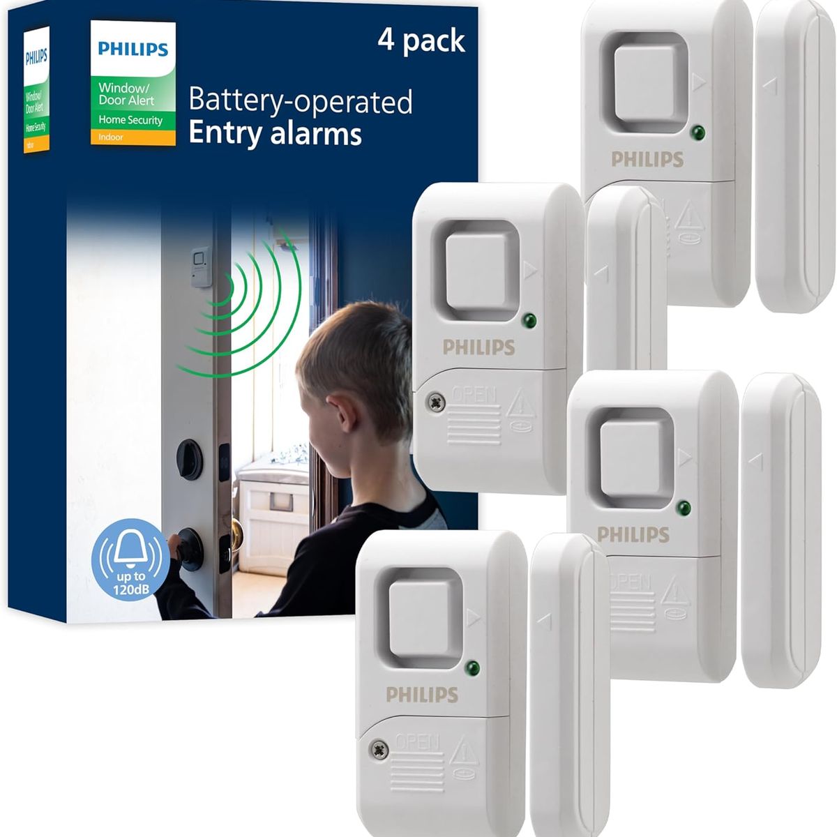 PHILIPS - Alarma Alerta en Apertura Ventana Puerta Seguridad Antirrobo Inalámbrico Set x 4