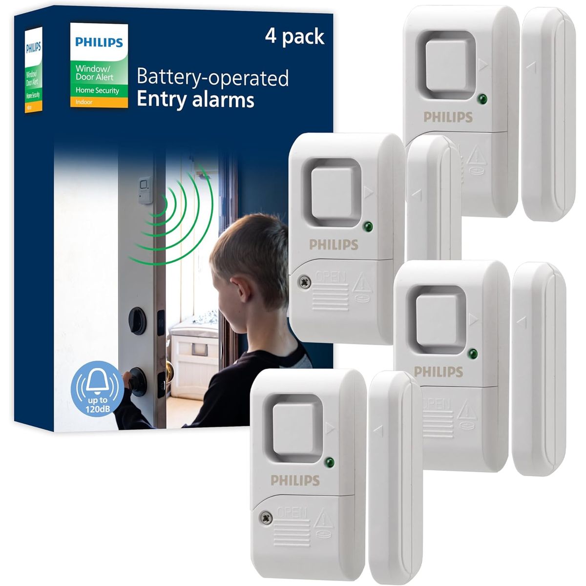 PHILIPS - Alarma Alerta en Apertura Ventana Puerta Seguridad Antirrobo Inalámbrico Set x 4