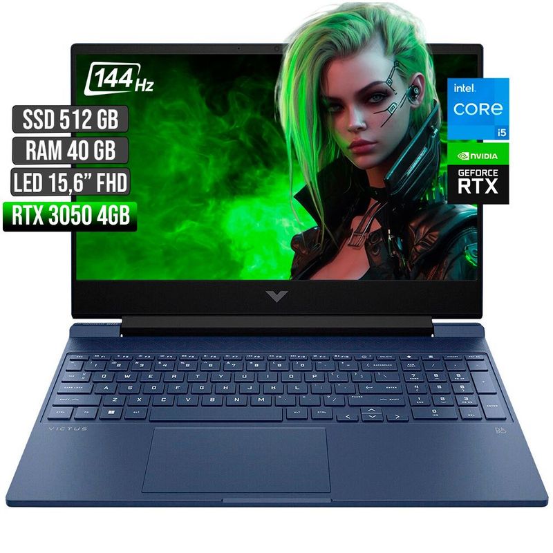 HP - HP VICTUS INTEL CORE I5-12450H RTX 3050 4GB SSD 512GB RAM 40GB LED 15,6" FHD 144Hz