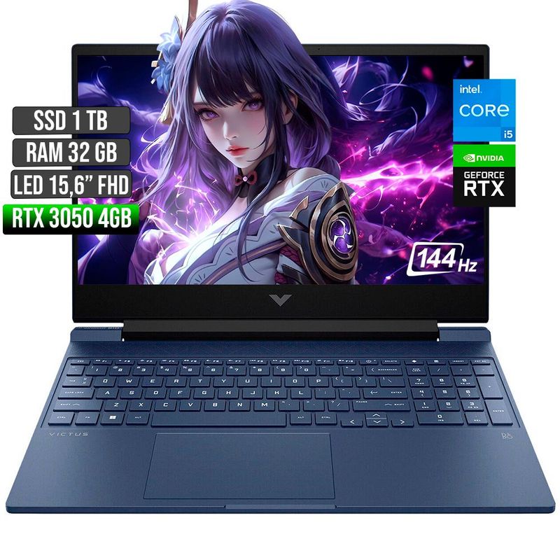 HP - HP VICTUS INTEL CORE I5-12450H RTX 3050 4GB SSD 1TB RAM 32GB LED 15,6" FHD 144Hz