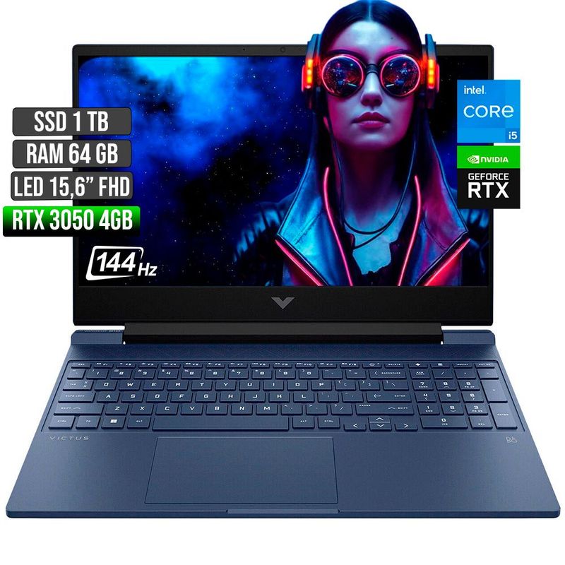 HP - Portátil Gamer HP Victus Intel Core I5 RTX 3050 4GB 1TB 64GB 15.6" 144Hz