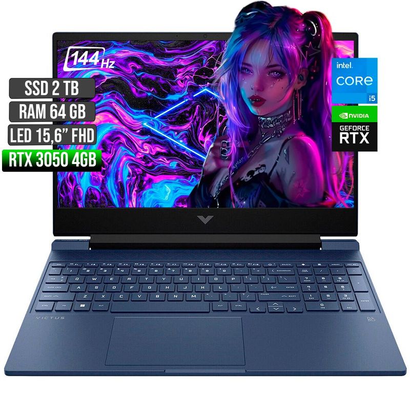HP - HP VICTUS INTEL CORE I5-12450H RTX 3050 4GB SSD 2TB RAM 64GB LED 15,6" FHD 144Hz