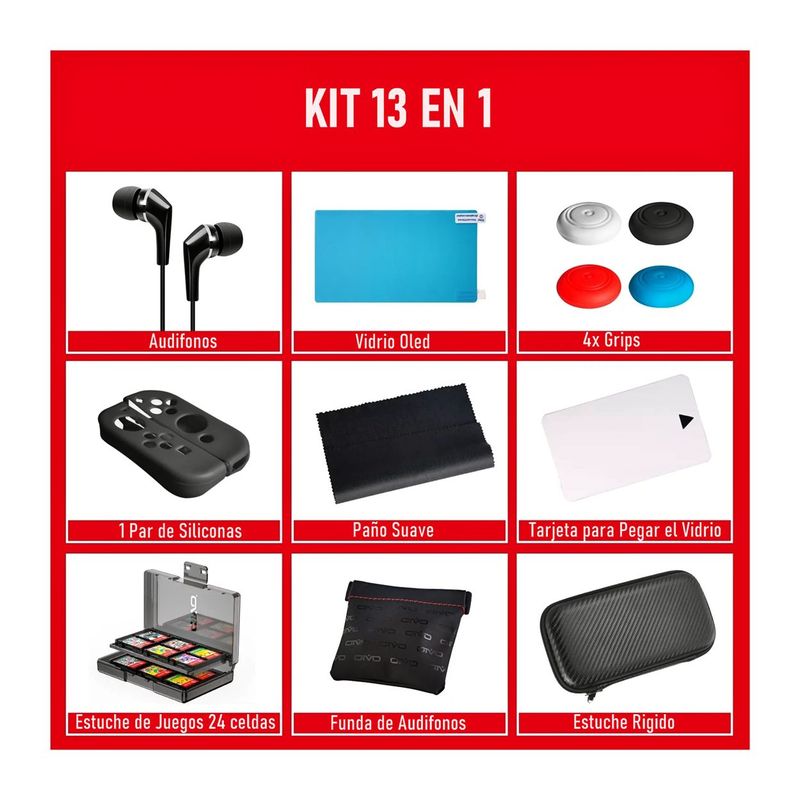 GENERICO - Kit Nintendo Switch Oled Estuche Funda Y Vidrio Protector