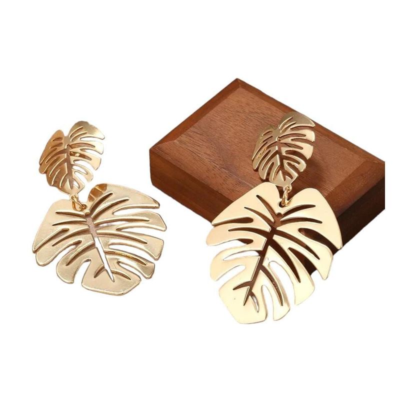 VANIDADES COLLECTIONS - Aretes Hojas Maxiaretes Para Mujer Hojas Dorado_.