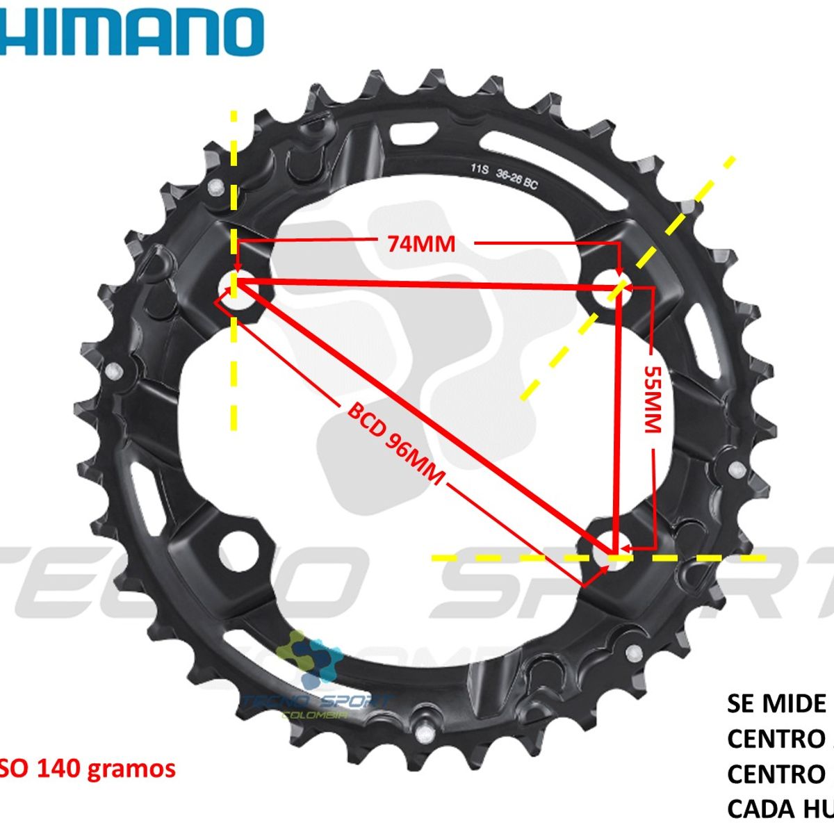 SHIMANO - Plato Coronilla Shimano Deore M5100 11v Biplato 36 Dientes