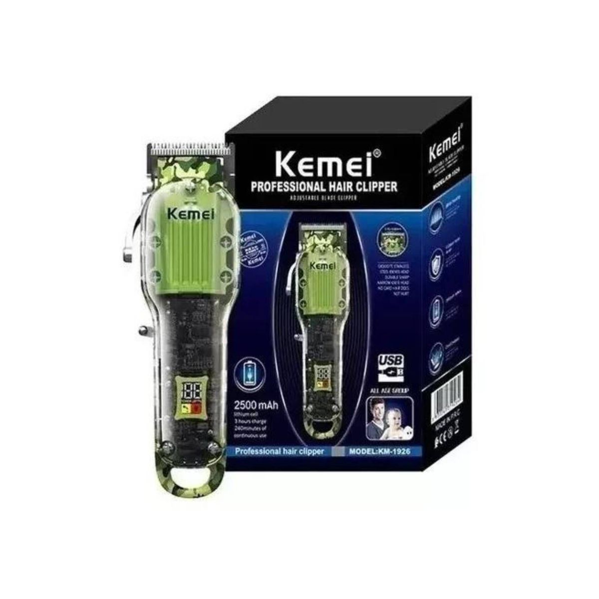 KEMEI - Maquina Peluquería Inalámbrica Kemei Militar Profesional Led