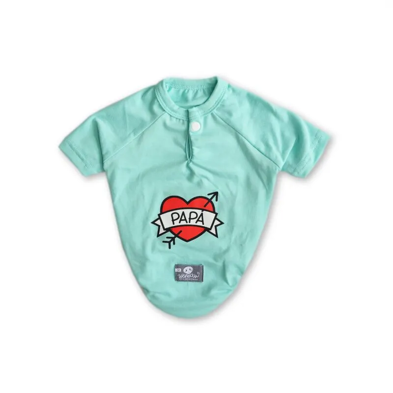 WAWAW - Camiseta para perro  talla L menta corazón y flecha papá Wawaw