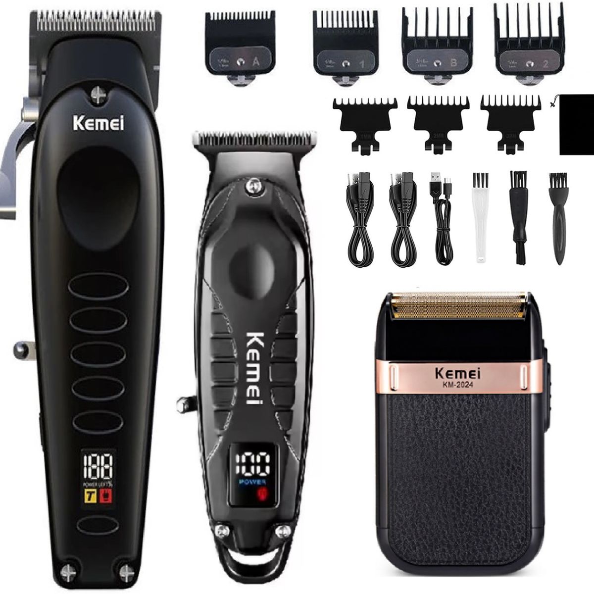 KEMEI - Super Combo Profesional Barbería Maquina Shaver Patillera Oferta