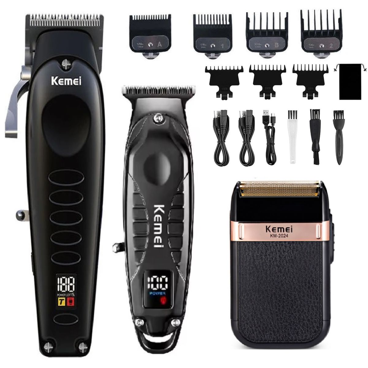 KEMEI - Super Combo Profesional Barbería Maquina Shaver Patillera Oferta