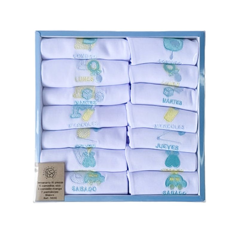 EL ROPERO DE SARITA - Semana Encantada: Set Semanario 14 Piezas Blanco Celeste.