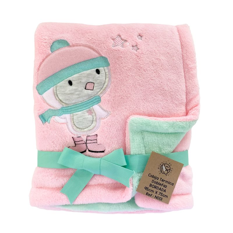 EL ROPERO DE SARITA - Abrazo Cálido Penguin Pink - Cobija Térmica Bordada Doble Faz