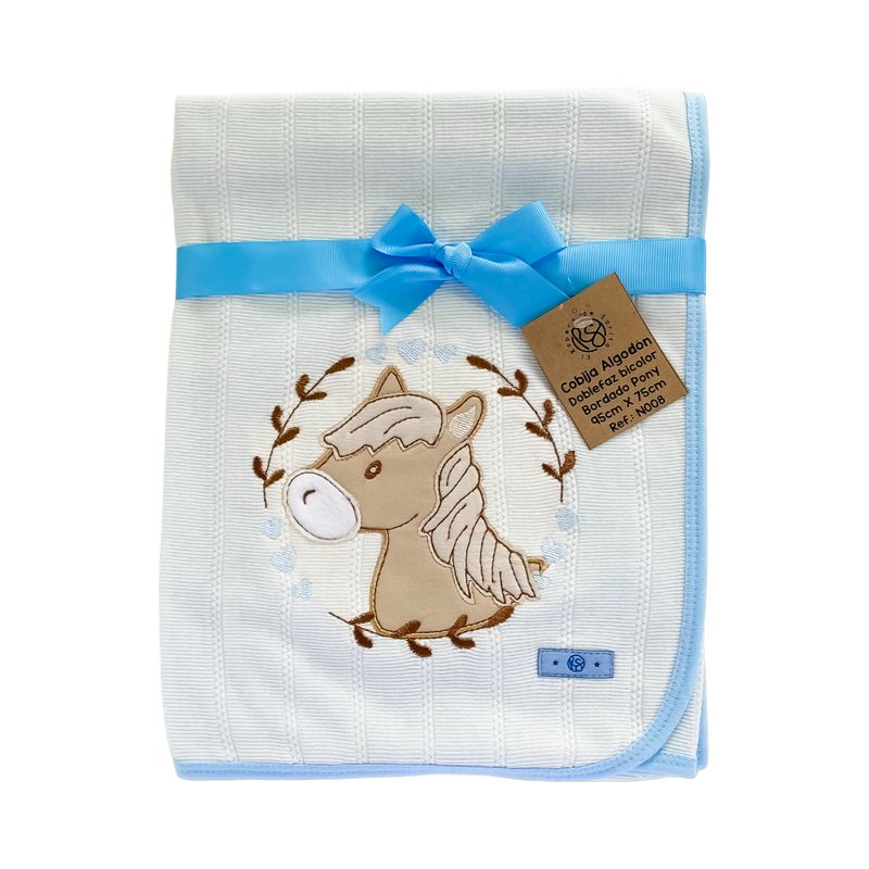EL ROPERO DE SARITA - Carrusel de Sueños Celeste - Cobija Pony Bordada Doble Faz
