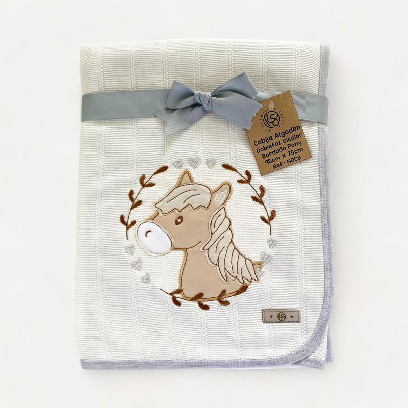 EL ROPERO DE SARITA - Carrusel de Sueños Gris - Cobija Pony Bordada Doble Faz