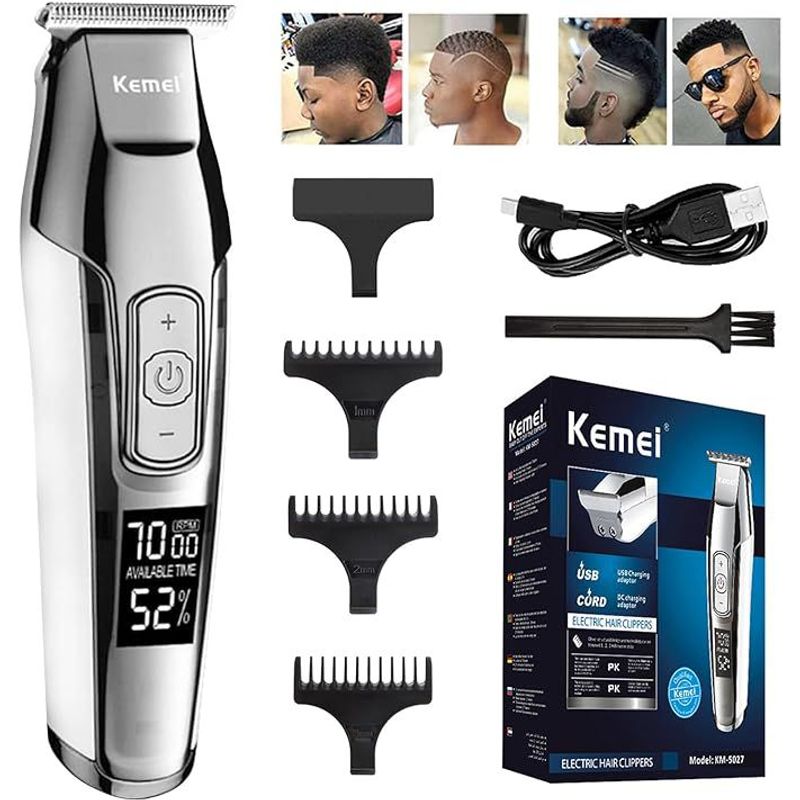 KEMEI - Patillera Profesional Trimmer Con Display Barberia Kemei Plateada