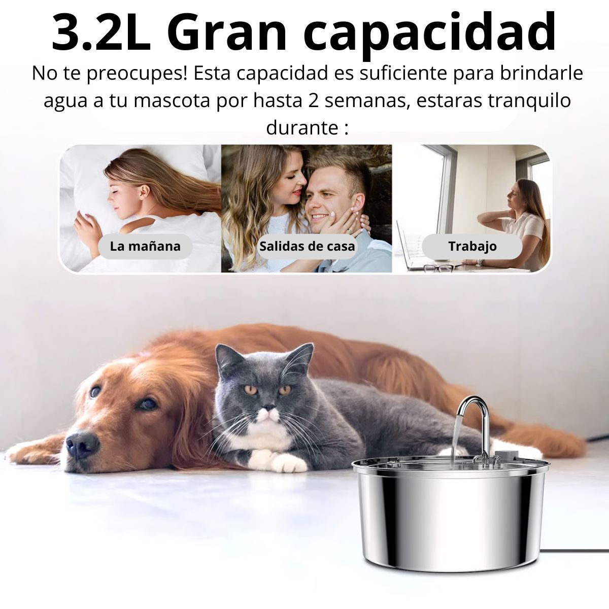 WUUFU - Fuente De Agua Para Gatos Acero Inoxidable Envio Incluido 3L
