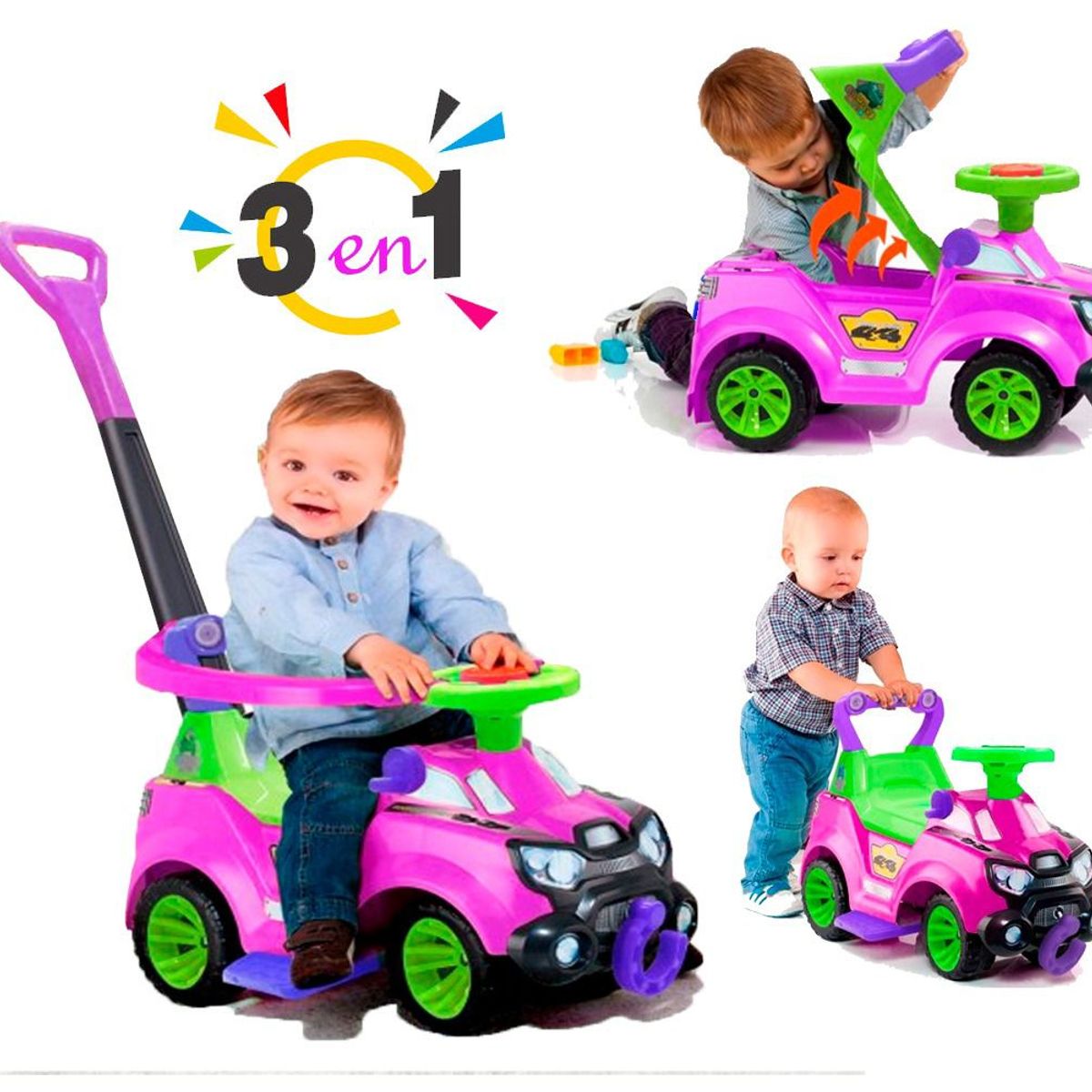 BOY TOYS - Carro Paseador Montable 3 En 1 Niños Bebe