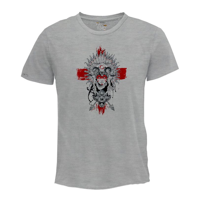 CREACIONES NU CROWN - Camiseta Cruz Roja Lobo hombre Gris Original Nu Crown