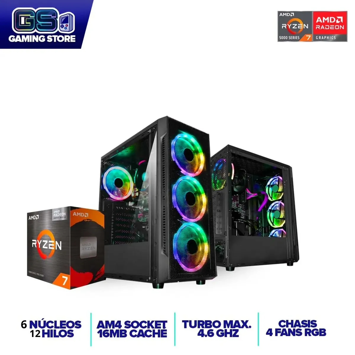 AMD - TORRE GAMER RYZEN 5 5600G 16GB RAM SSD 512GB M.2 BOARD A520M MONITOR 22 100Hz