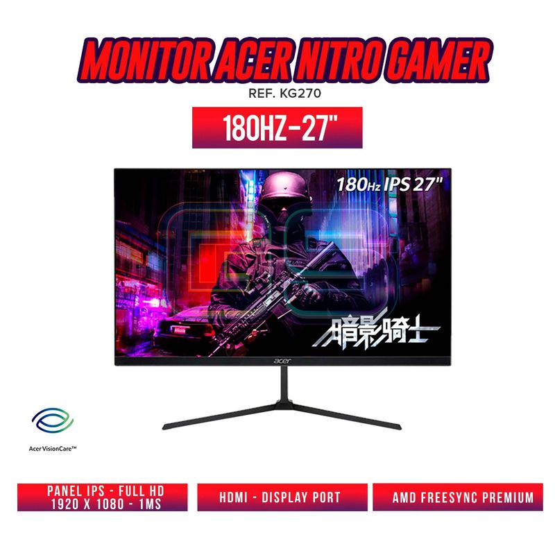 ACER - MONITOR GAMER ACER NITRO KG270 27 Pulg IPS- FHD  1MS - Tasa 180HZ