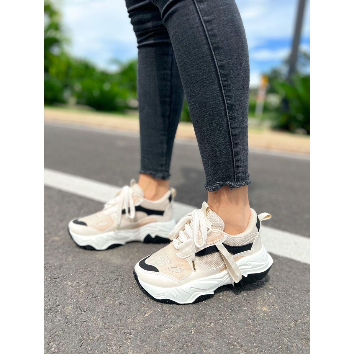 EVEGONZ - Tenis Deportivo de Mujer Calzado Beige Cómodo de Moda