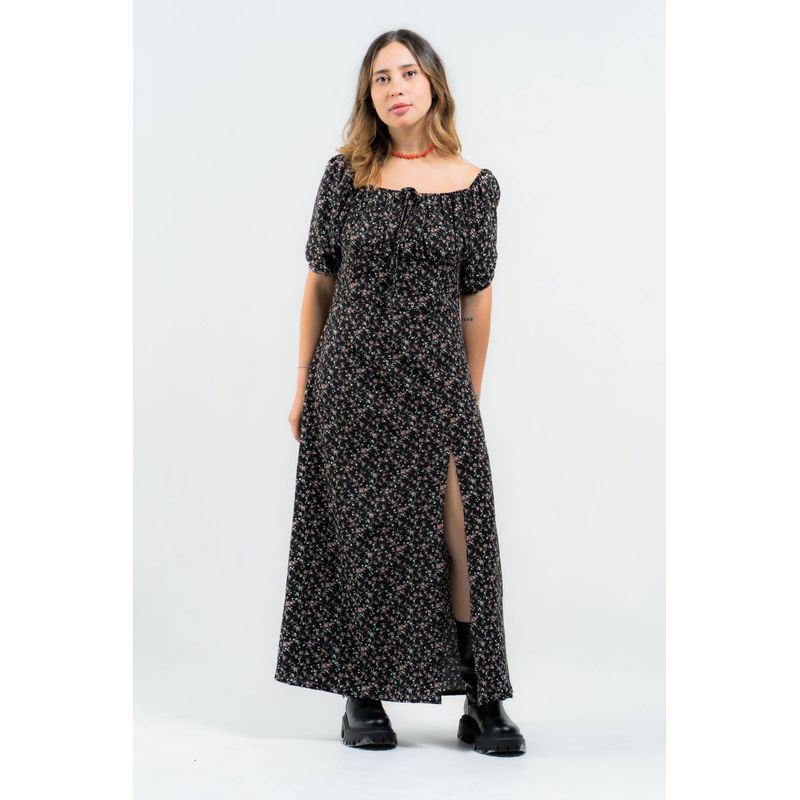 FREYDA - Vestido Largo Coquette Con Abertura Lateral Freyda