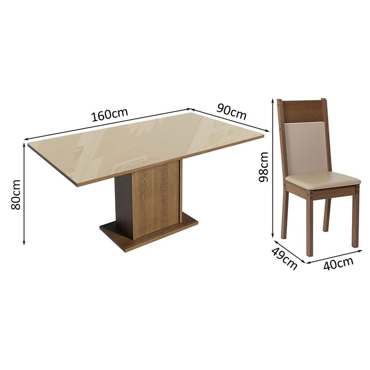 MADESA - Juego de Comedor Greta con 4 Sillas - Tablero de Madera y Cristal