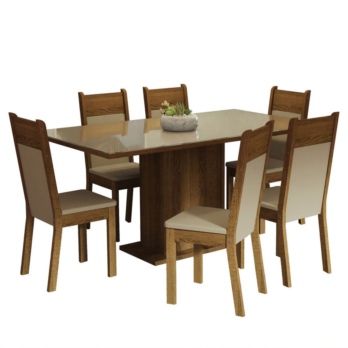 MADESA - Juego de Comedor Francine con 6 Sillas - Tablero de Madera y Cristal