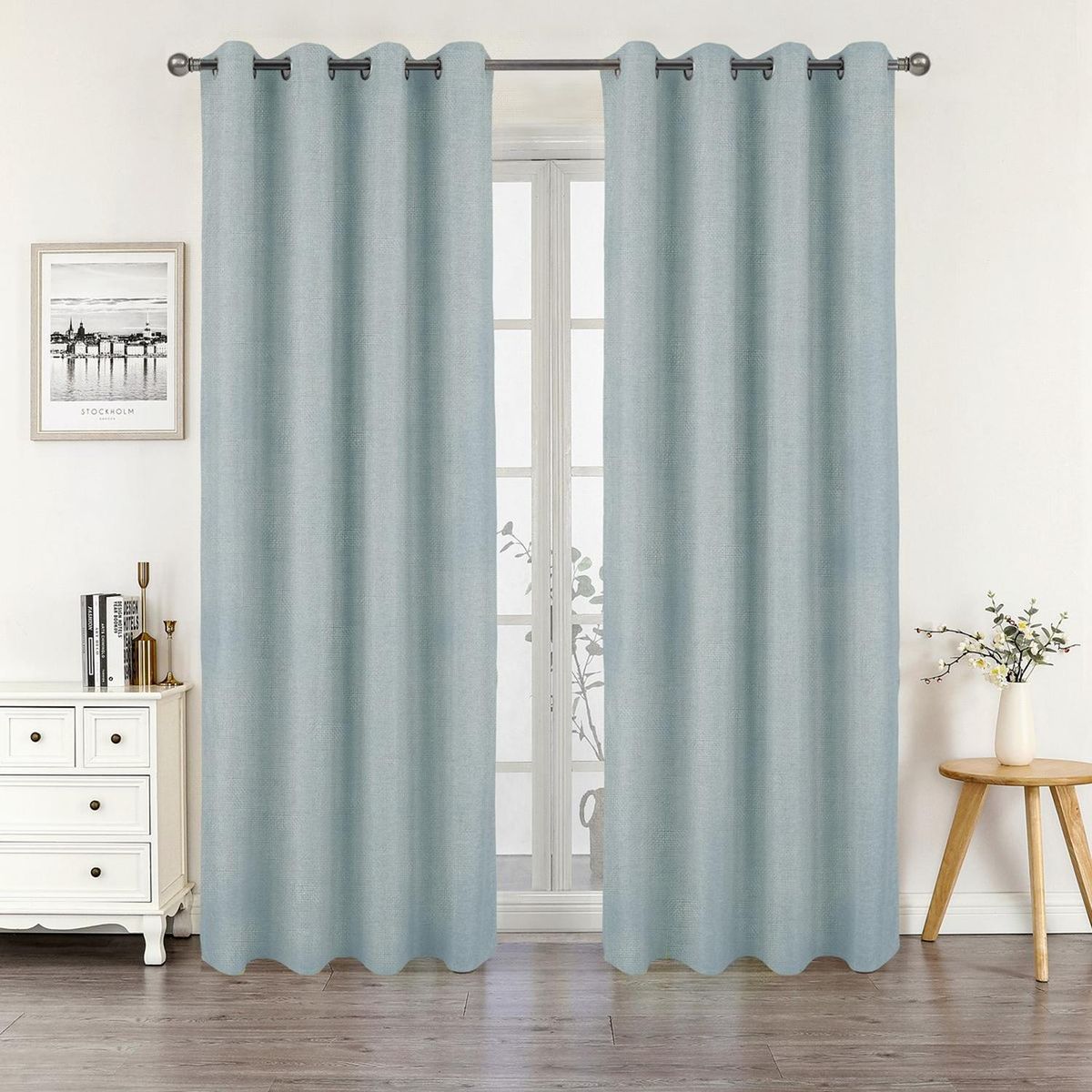 CASATUA - Cortina Blackout 100% Anti Luz, 2 Paños 140x220 TexturaLino - Agua