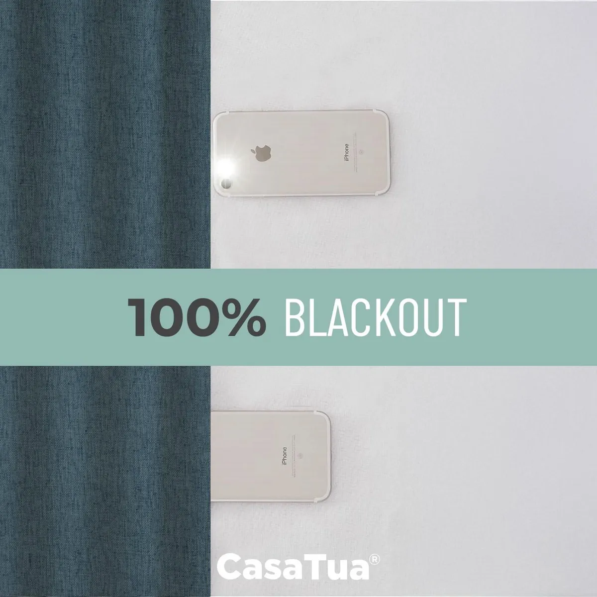 CASATUA - Cortina Blackout 100% Anti Luz, 2 Paños 140x220 TexturaLino - Azul marino
