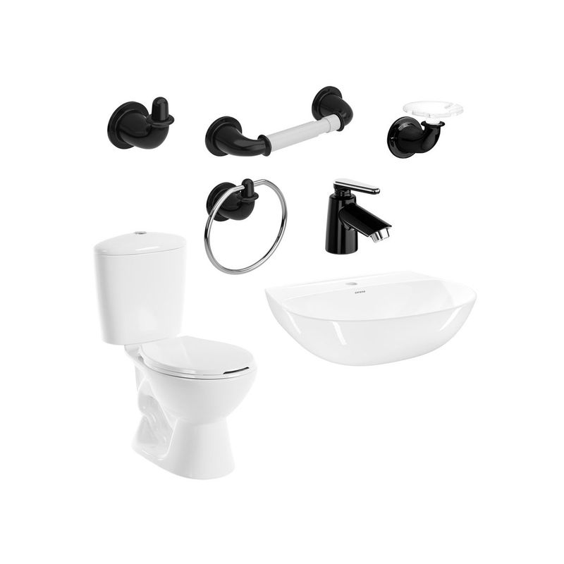 CORONA - Combo Manantial Pro Blanco sin pedestal Grifería y Accesorios Negro