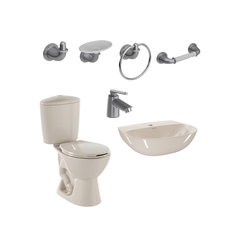 CORONA - Combo Manantial Pro Redondo Bone sin pedestal Grifería y Accesorios