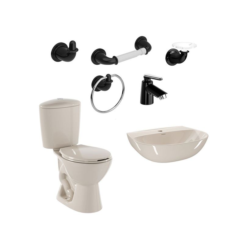 CORONA - Combo Manantial Pro Bone sin pedestal Grifería y Accesorios Negro