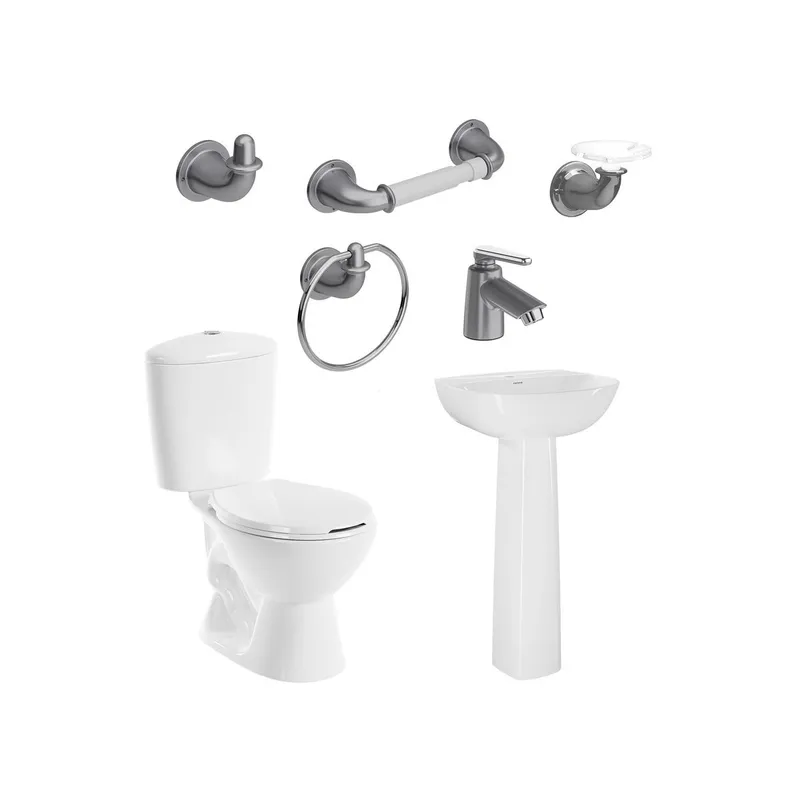 CORONA - Combo Manantial Pro Blanco con pedestal Grifería y Accesorios Gris