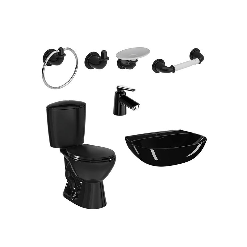 CORONA - Combo Manantial Pro Redondo Negro sin pedestal Grifería y Accesorios