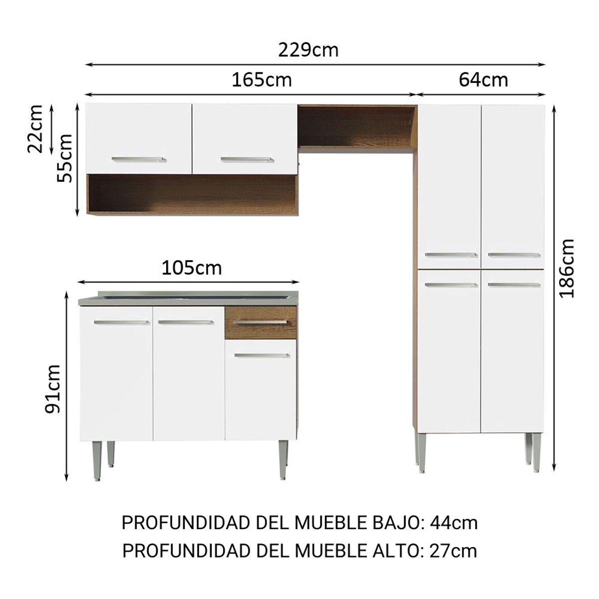 MADESA - Cocina Integral Emilly 2.30 m con Mesón de Acero 10