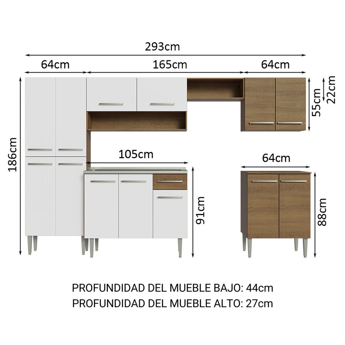 MADESA - Cocina Integral Emilly 2.90 m con Mesón de Acero 08