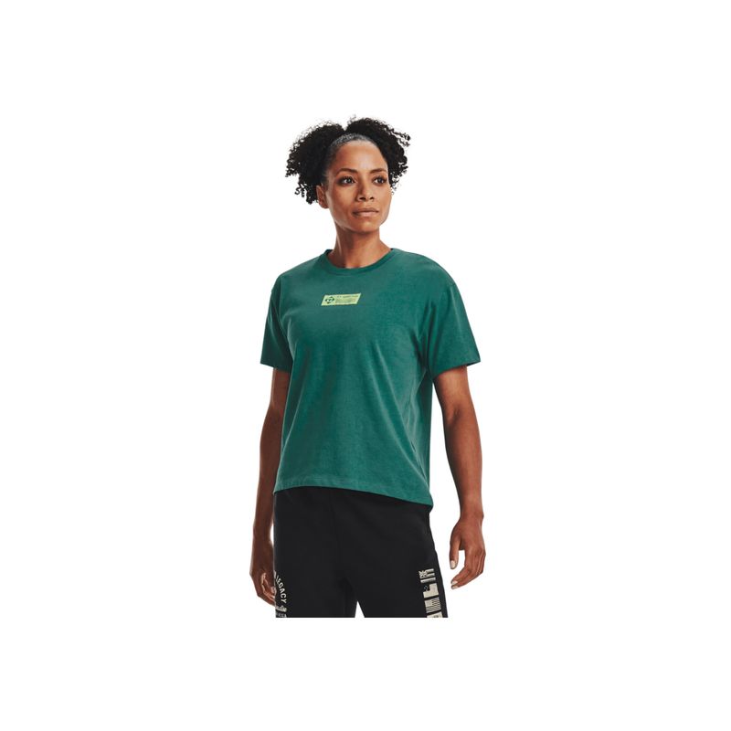 UNDER ARMOUR - Camiseta UA PJT ROCK GLOBE SS Verde MUJER 1376917-722-5VR UNDER ARMOUR