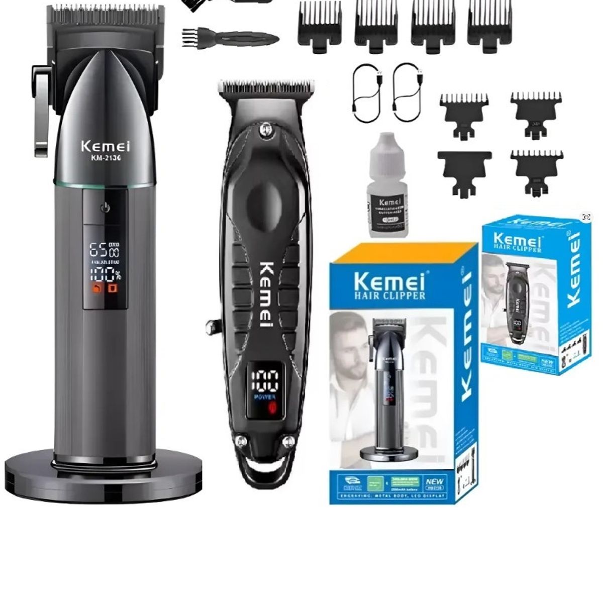 KEMEI - Combo Barbero Profesional Peluquera + Patillera Kemei Original