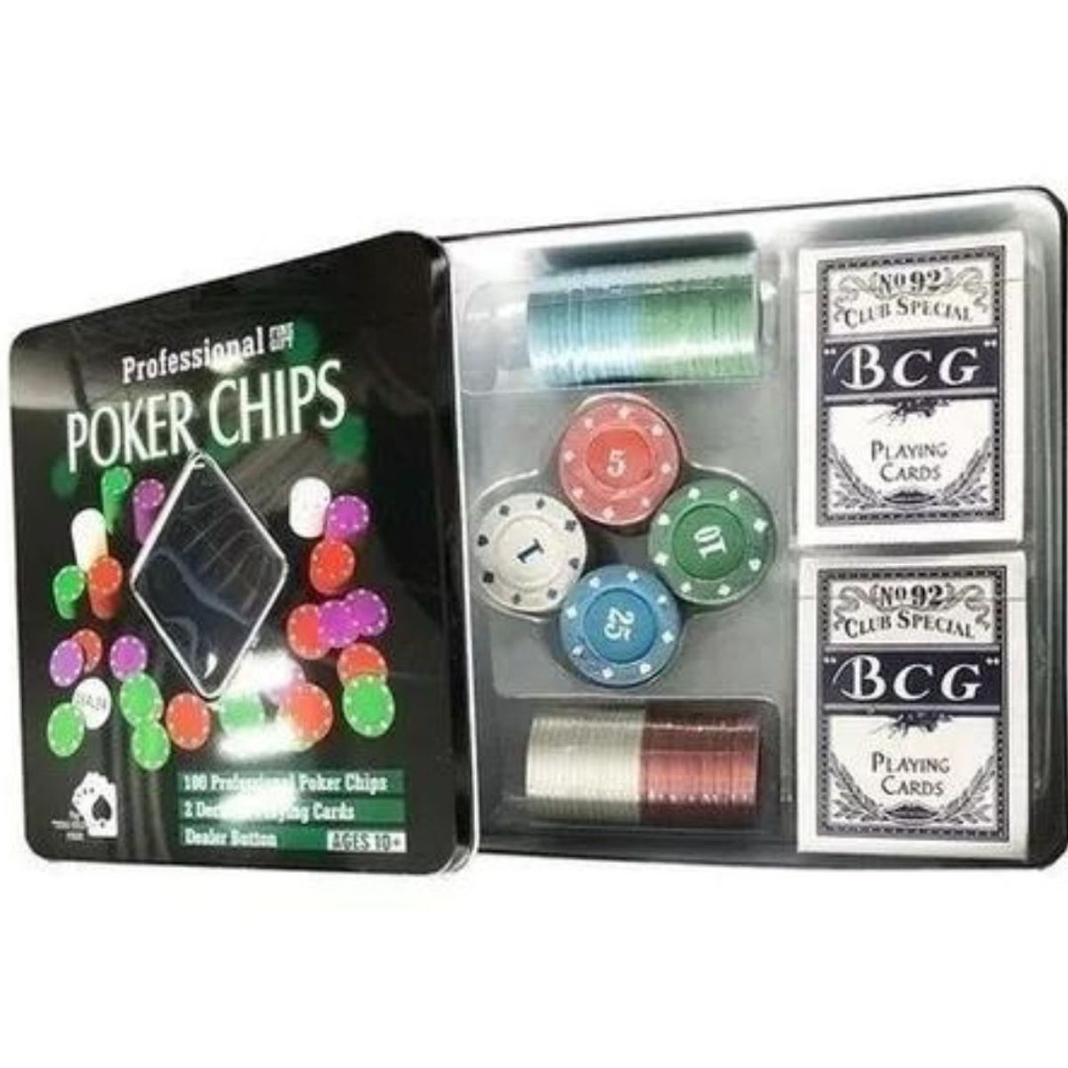 MAZUGI - Poker Fichas X100 + 2 Mazos + Tapete Estuche De Lujo