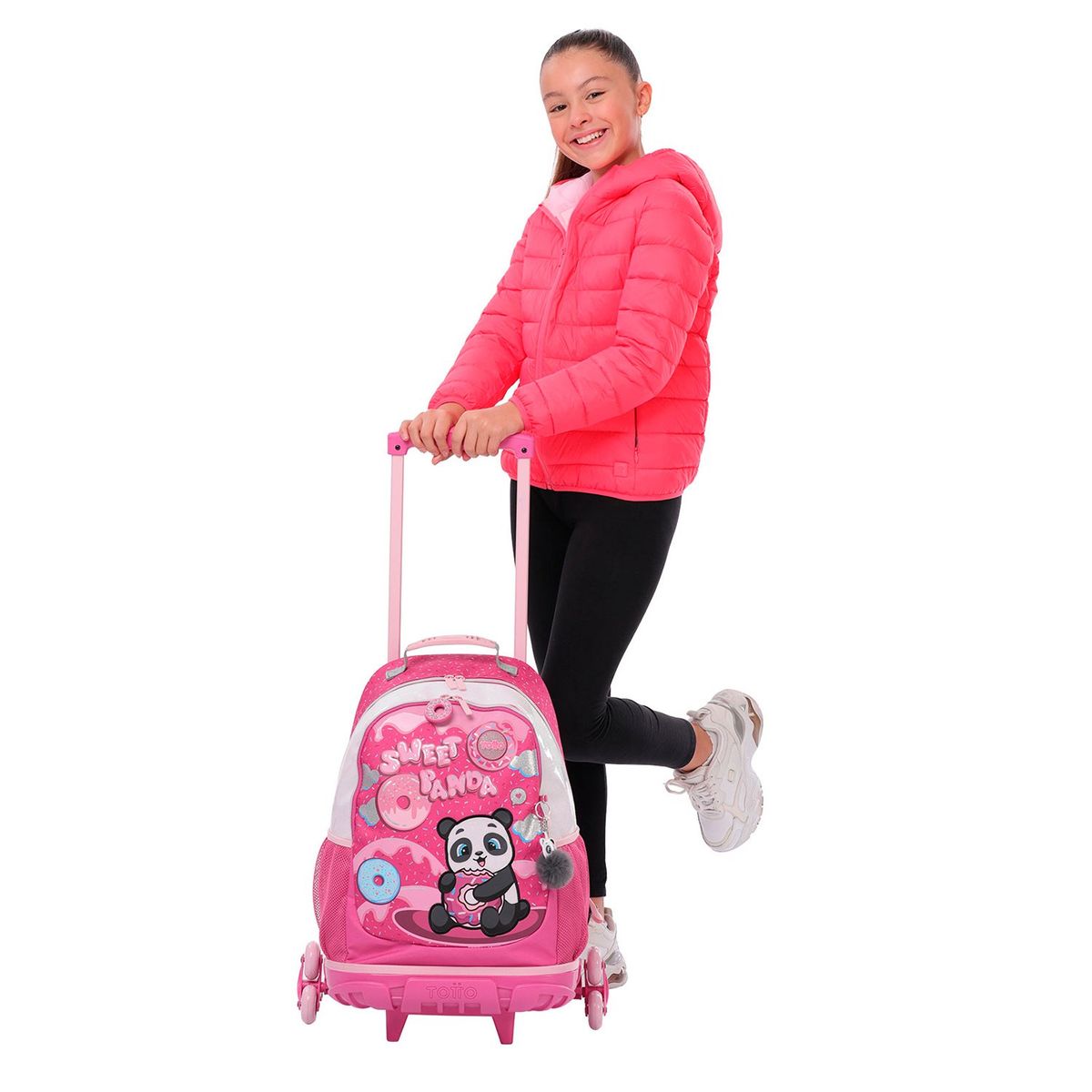 TOTTO - Morral 3 Ruedas Sweet Panda Rosado Niña