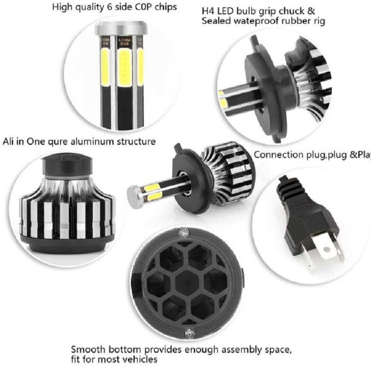 NEWTURBO - un bombillo led H4 carro moto 6 caras antiniebla antilluvia