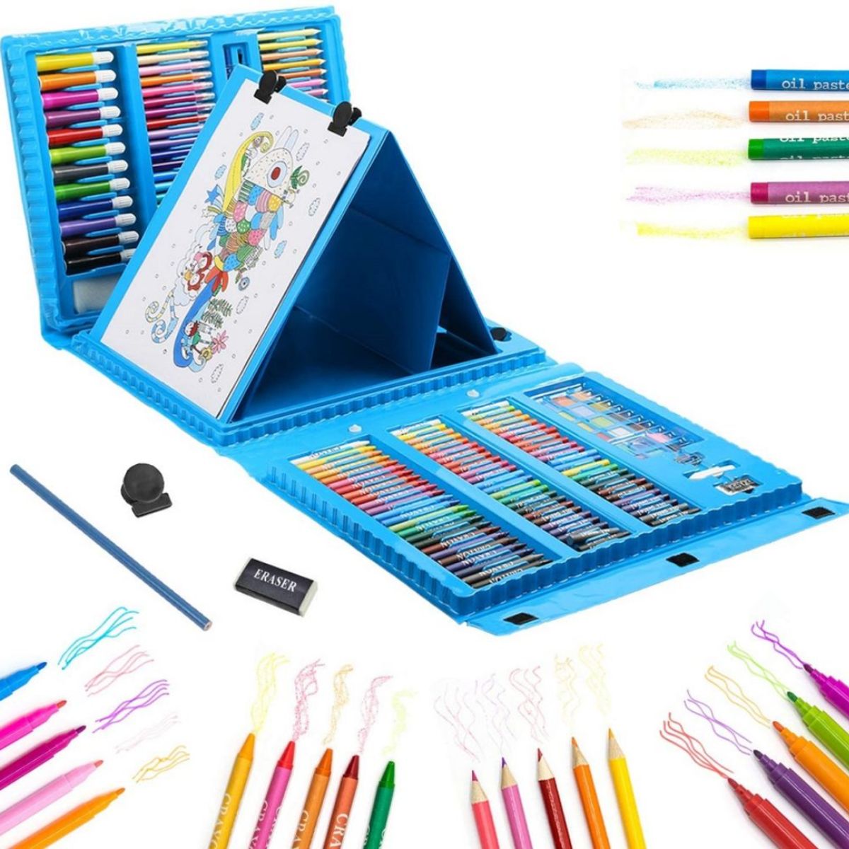 GENERICO - Set Arte 208 Piezas Caballete Crayon Acuarela Plumon Colores