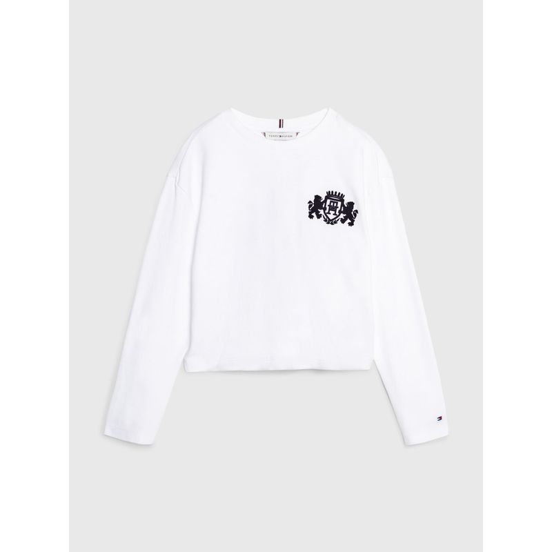 TOMMY HILFIGER - Camiseta Blanca De Niña Amplia Con Escudo Tommy Hilfiger