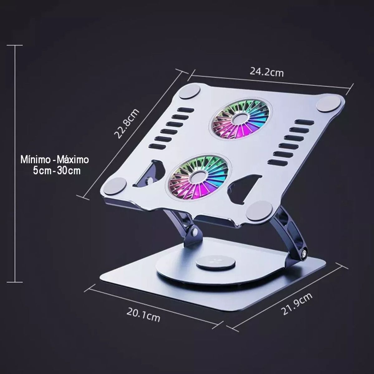 GENERICO - Base Para Portatil Metalica 360° P43  Elevacion 2ventilador