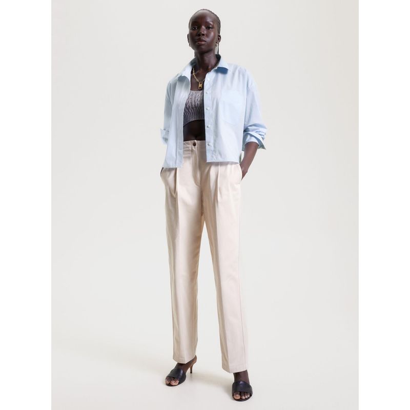 TOMMY HILFIGER - Camisa Corta Extragrande Con Rayas Globales Mujer Celeste Tommy Hilfiger