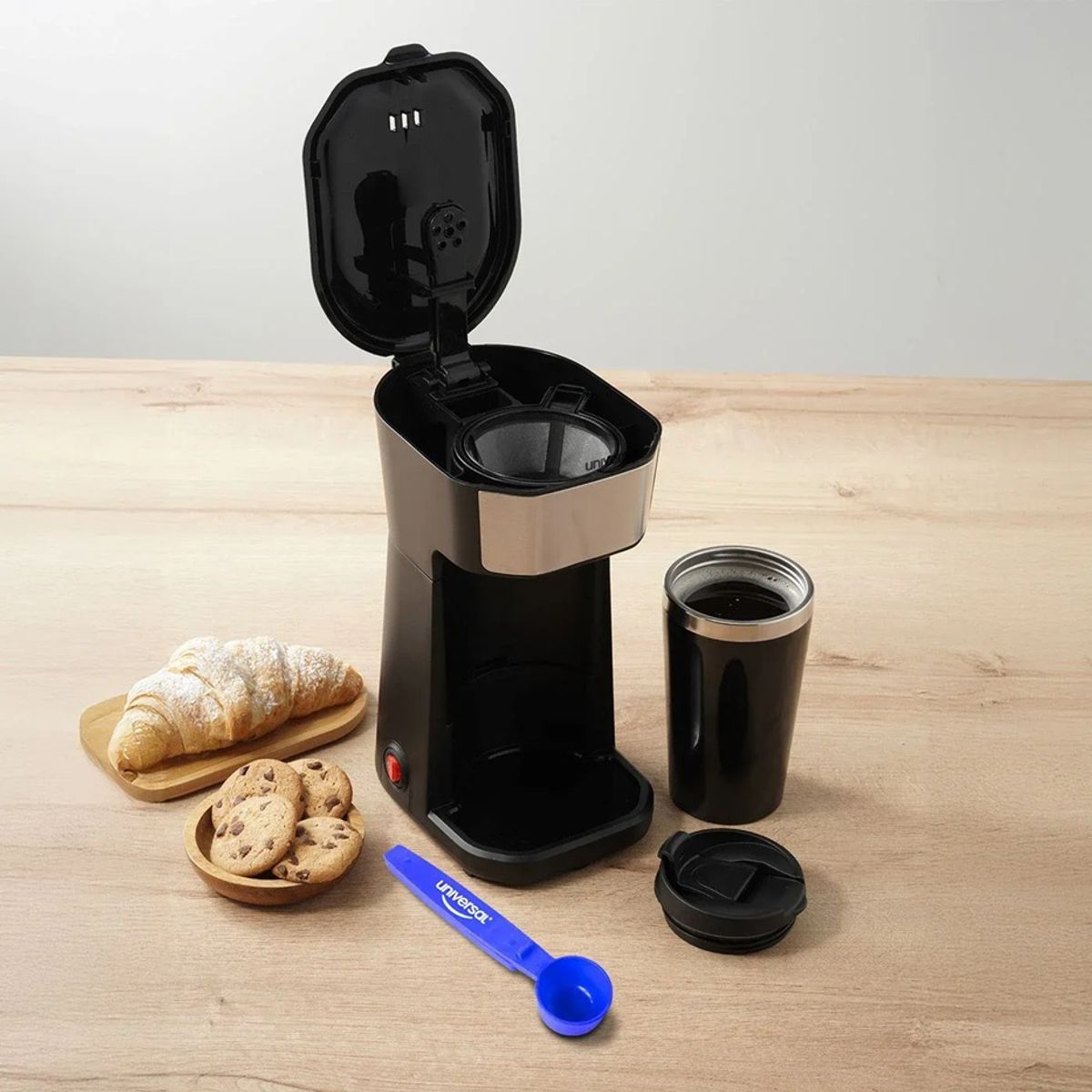 UNIVERSAL - Cafetera Personal de 1 solo Toque con Taza de Acero Inox Universal