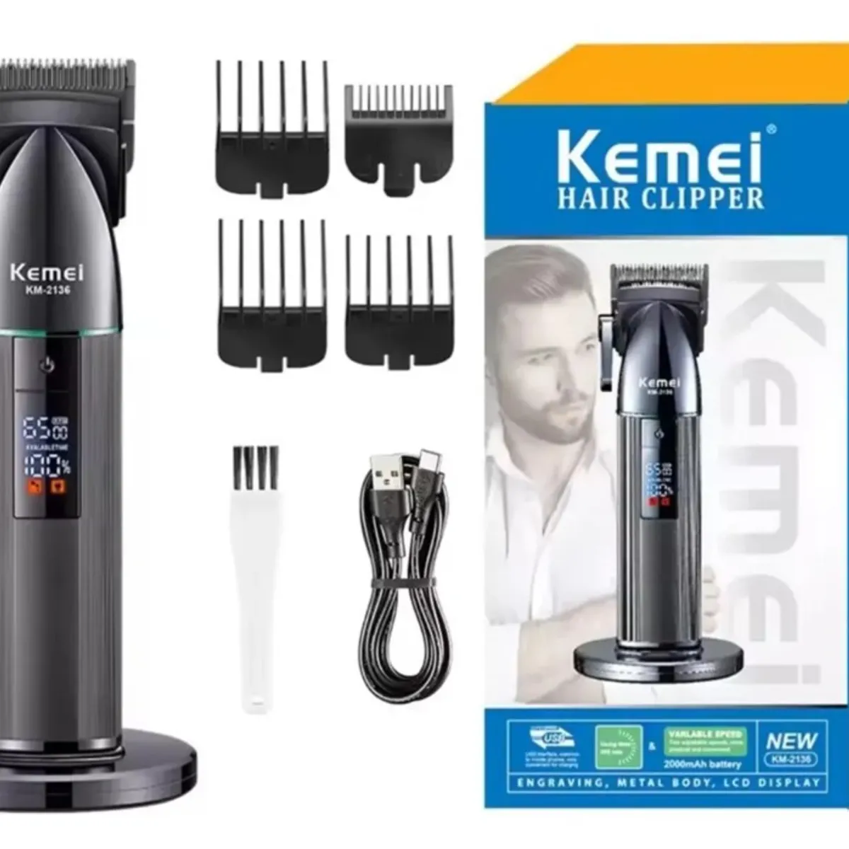 KEMEI - Combo Barbero Profesional Trimmer + Peluquera Kemei 2299 y 2136